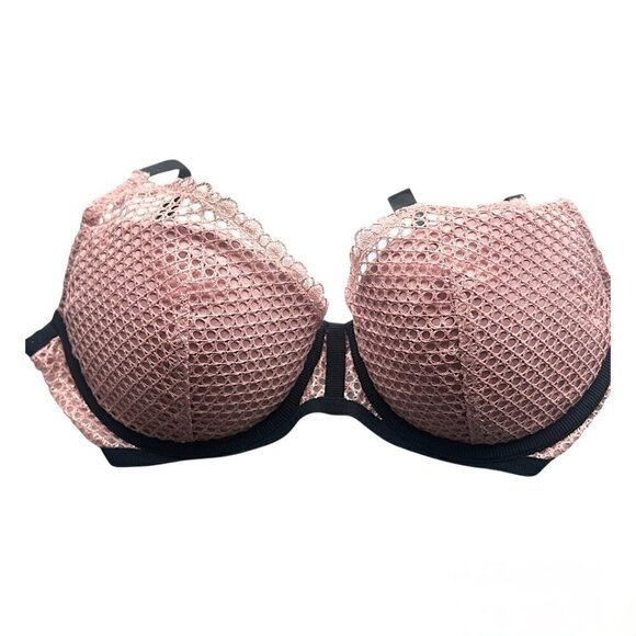 Victoria’s Secret Luxe Pink Demure Foil Lined Fishnet Plunge Underwire Bra 32 D - Picture 8 of 13